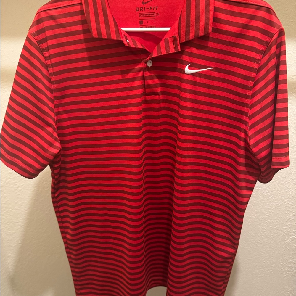 Nike Red Striped Polo Shirt Athletic Design